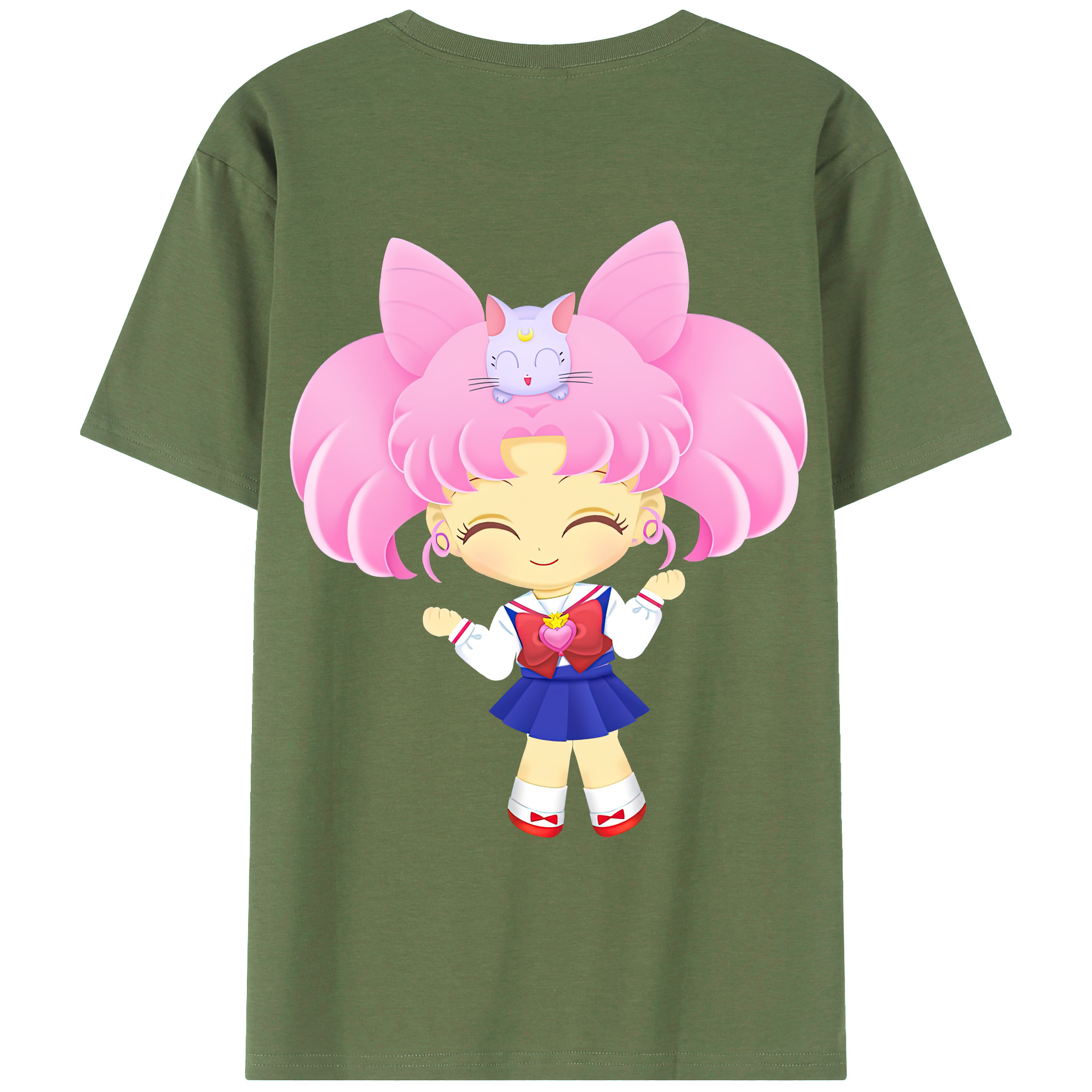 （画像用） 美少女戦士セーラームーン ちびうさ Sailor Moon Chibiusa Tsukino Usagi Small Lady Serenity 綿100％ メンズ半袖Tシャツ（バックプリント） 通気性